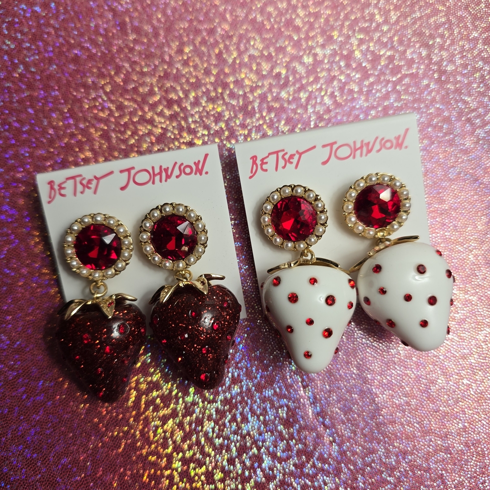 Betsey Johnson Red and White Strawberry Earrings 2 pairs!!